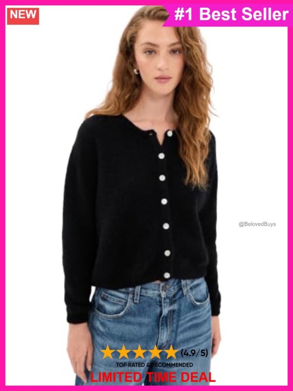 Lightweight Super-Stretch Brushed Knit Button Cardigan with Ribbed Trim